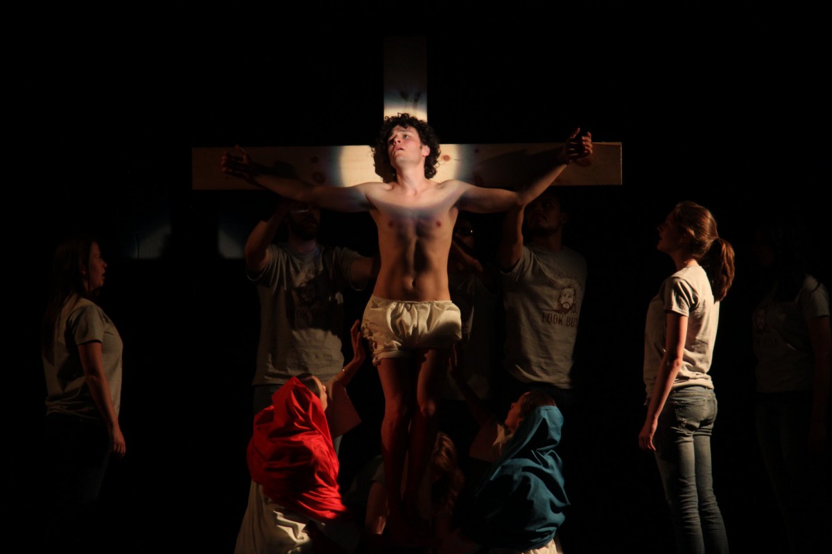  - 4_Andrew Kushnir with Julie Tepperman, Mayko Nguyen and members of the Ensemble in Passion Play (Photo Credit Keith Barker)